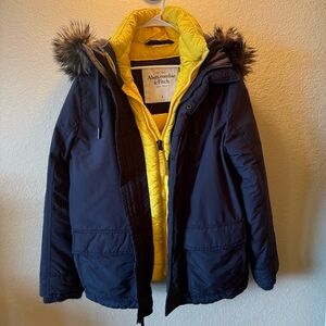 Vintage Men’s Abercrombie & Fitch Gray and Yellow Winter Jacket size Large-Rare!